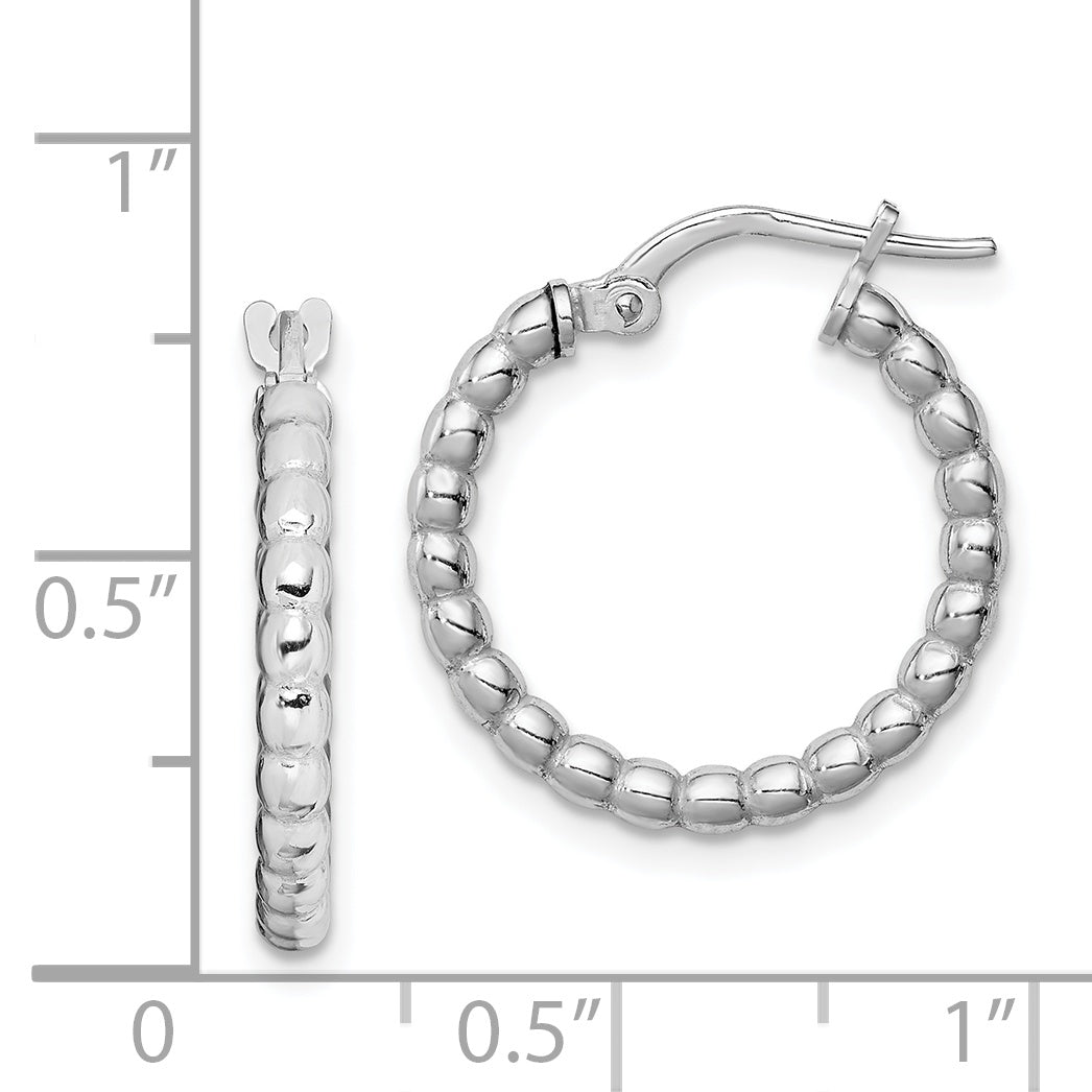 Sterling Silver Rhodium-Plated Beaded 3X15mm Hoop Earrings