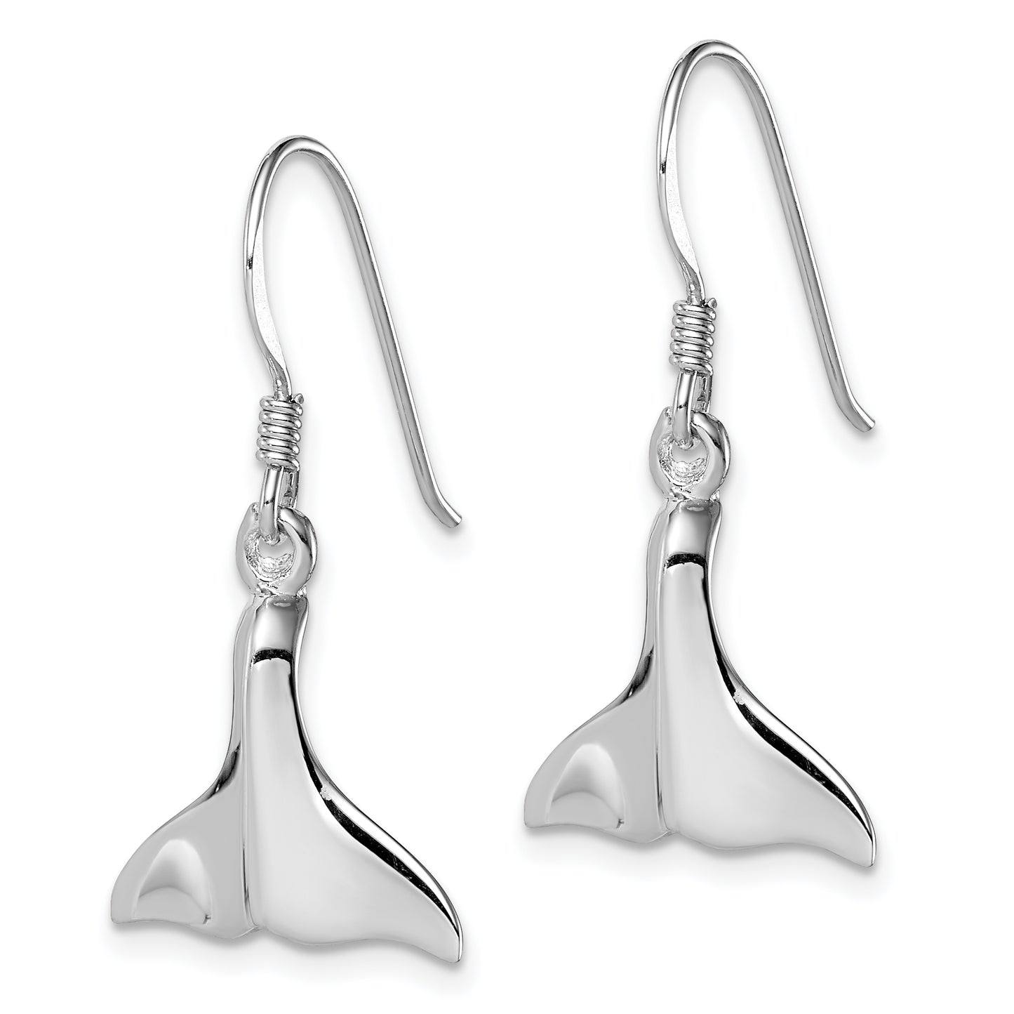 Sterling Silver Rhodium-Plated Polished Whale Tail Dangle Earrings