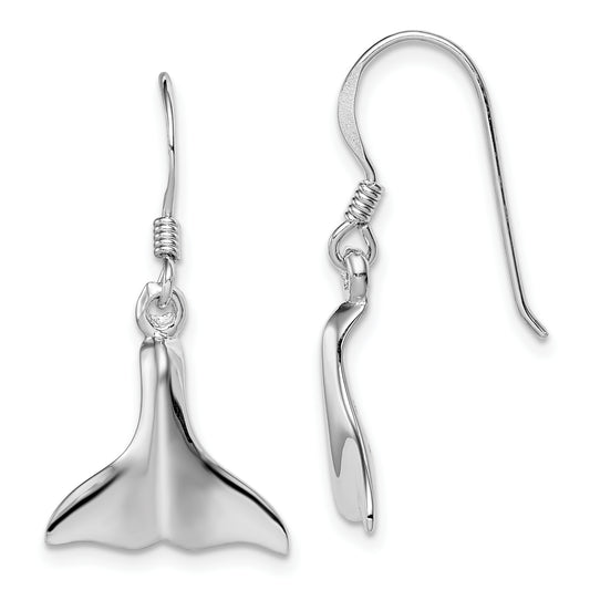 Sterling Silver Rhodium-Plated Polished Whale Tail Dangle Earrings