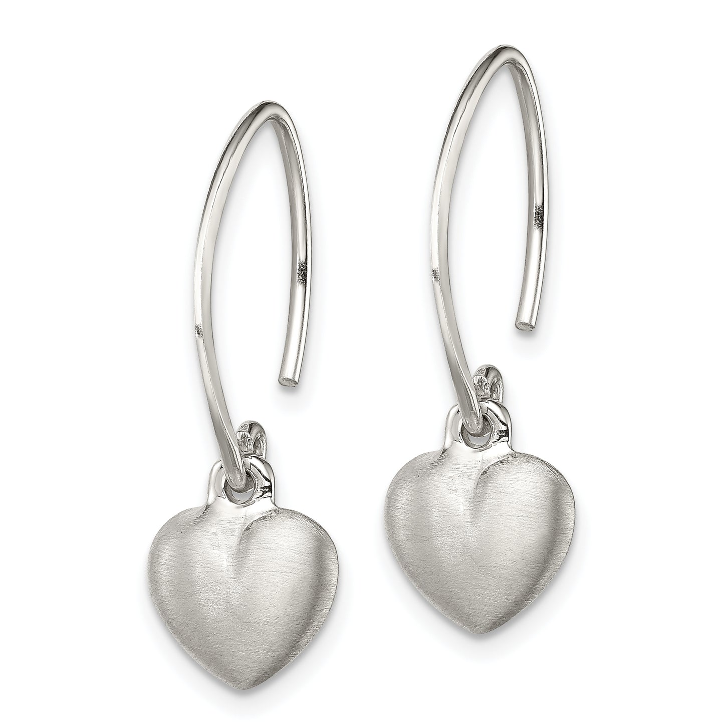 Sterling Silver Rhodium-Plated Satin Heart Dangle Earrings