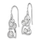 Sterling Silver Rh-Plated Cz Heart Dangle Shepherd Hook Earrings