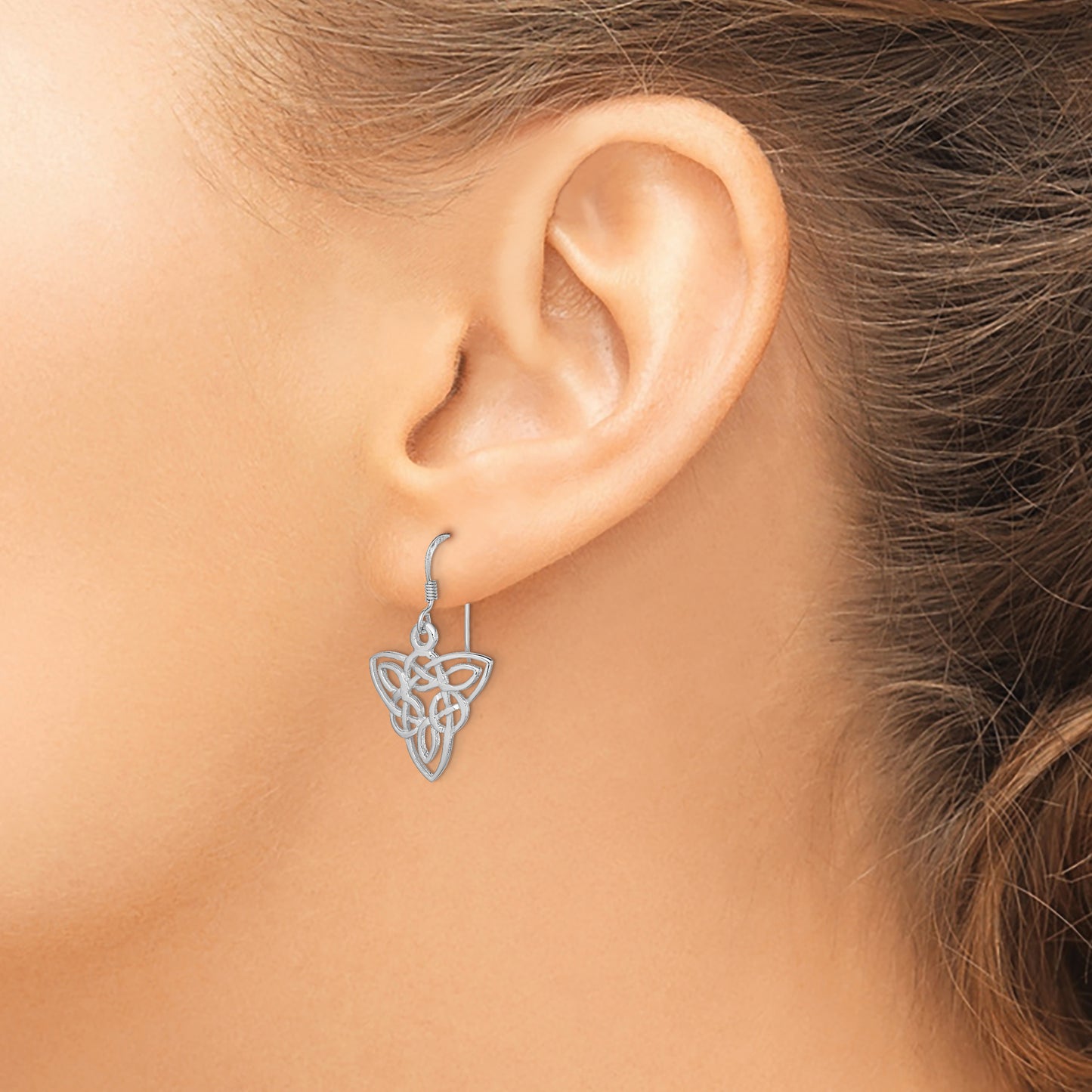 Sterling Silver Rhodium-Plated Polished Celtic Knot Dangle Earrings