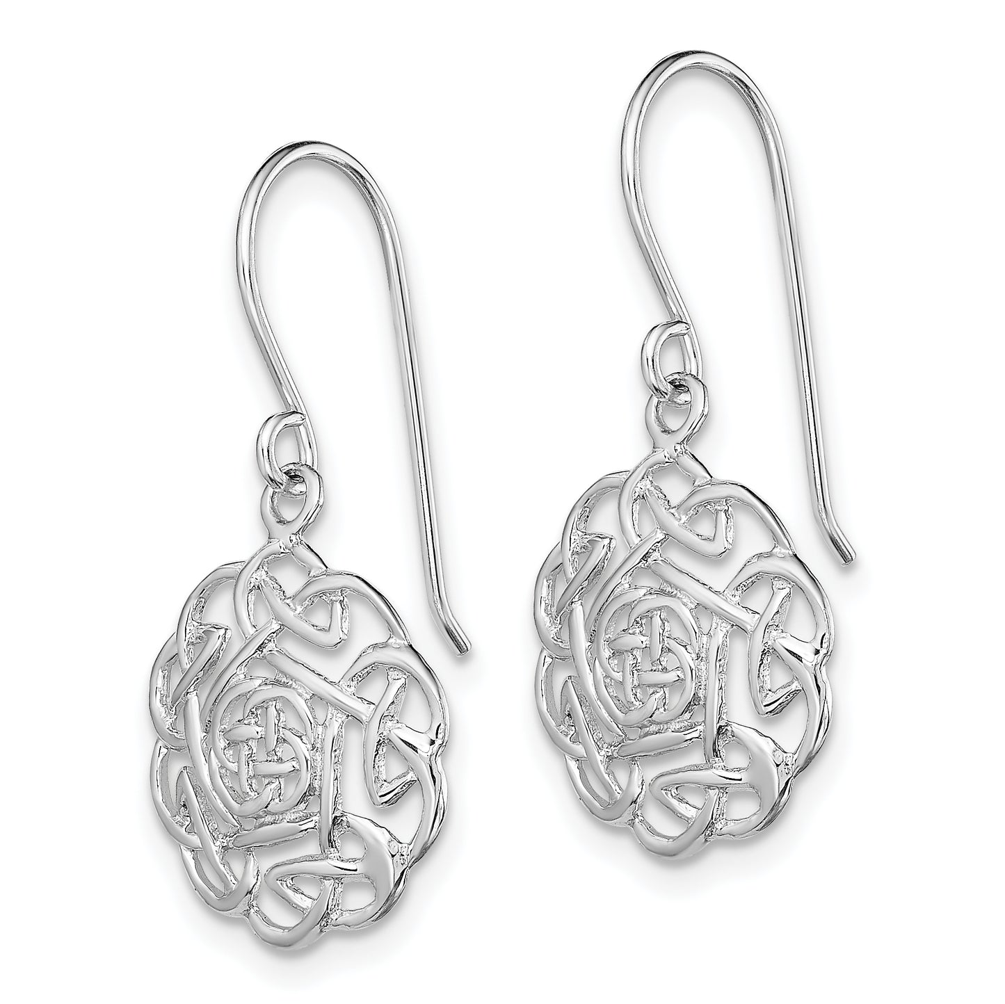 Sterling Silver Rh-Plated Polished Celtic Shepherd Hook Earrings