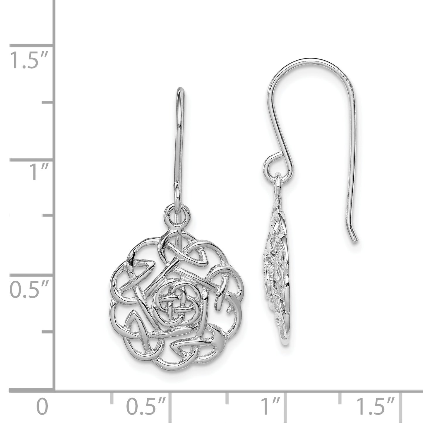 Sterling Silver Rh-Plated Polished Celtic Shepherd Hook Earrings