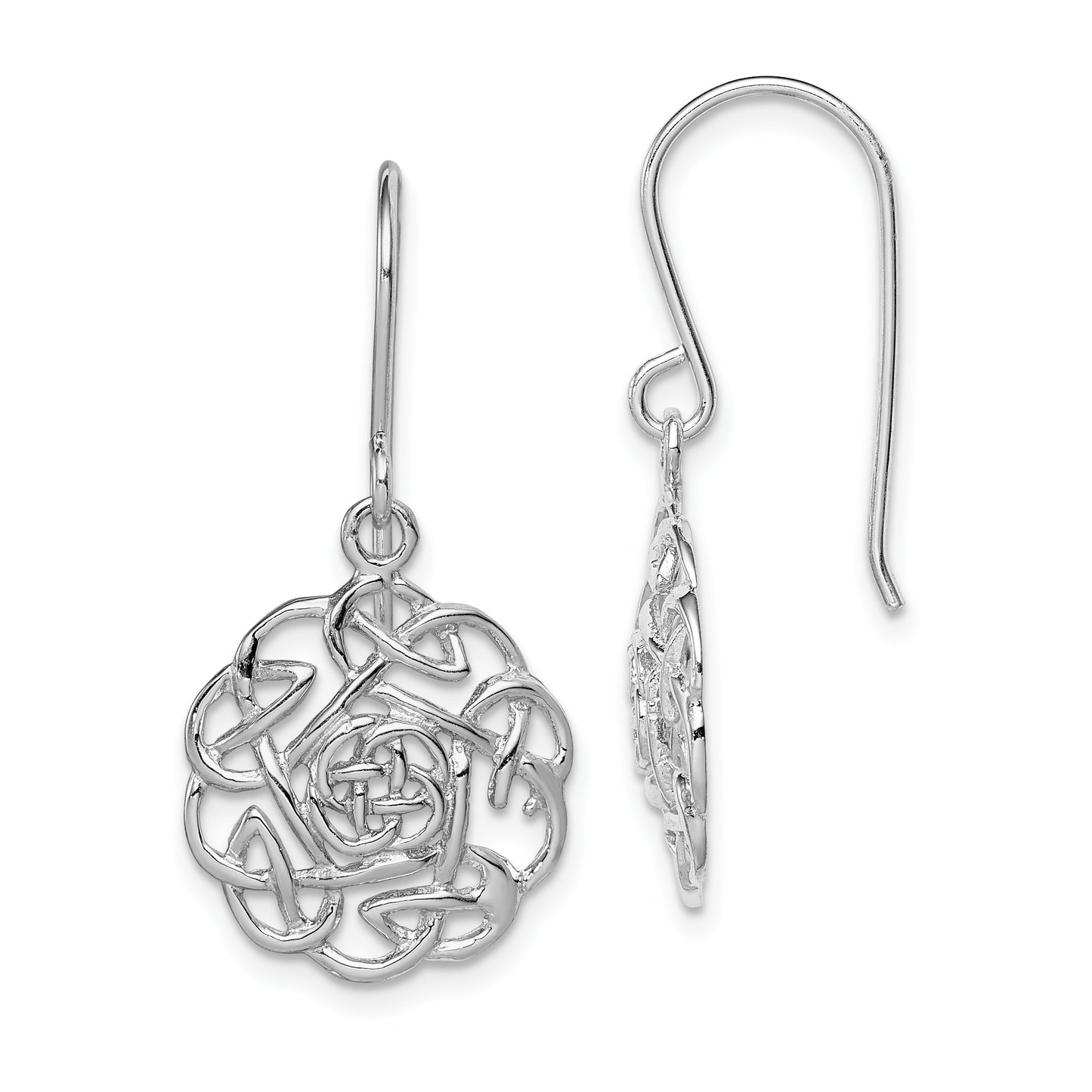 Sterling Silver Rh-Plated Polished Celtic Shepherd Hook Earrings