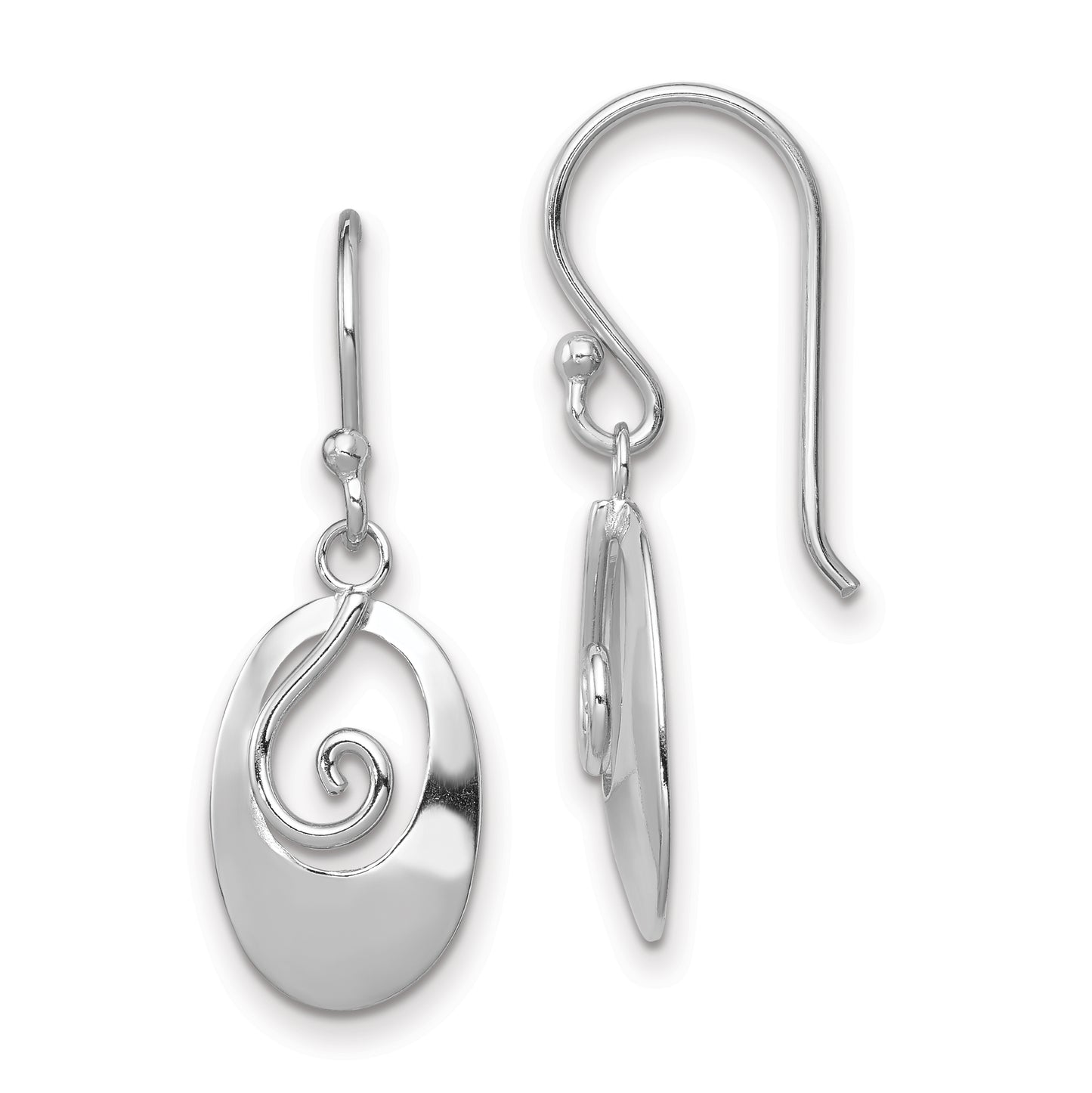 Sterling Silver Rhodium-Plated Polished Swirl Oval Dangle Earrings