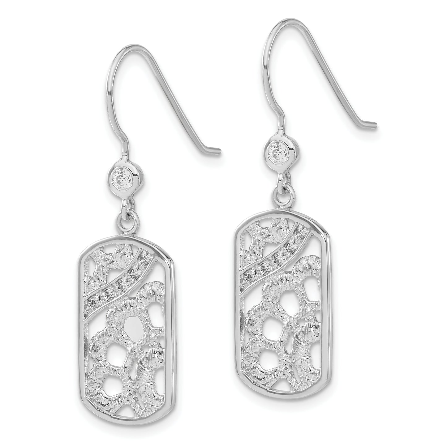 Sterling Silver Rhodium-Plated Fancy Cz Floral Dangle Earrings