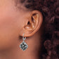 Sterling Silver Rhodium-Plated Filigree Floral Diamond Cut Shape Onyx Dangle Leverback Earrings