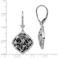 Sterling Silver Rhodium-Plated Filigree Floral Diamond Cut Shape Onyx Dangle Leverback Earrings