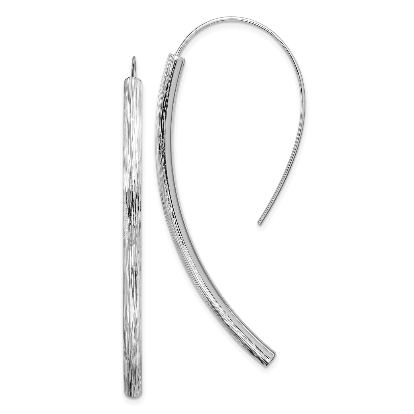 Sterling Silver Rh-Plated Polished Textured Bar Dangle Earrings