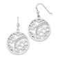 Sterling Silver Rhodium-Plated Cz Floral Round Dangle Earrings