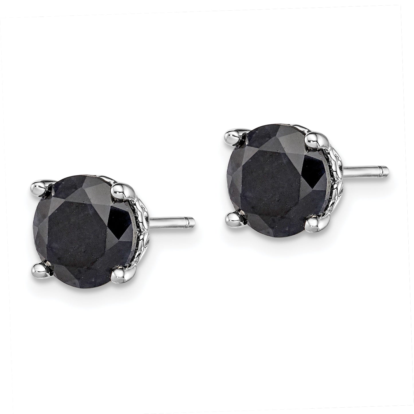 Sterling Silver Rhodium-Plated Black Sapphire Post Earrings