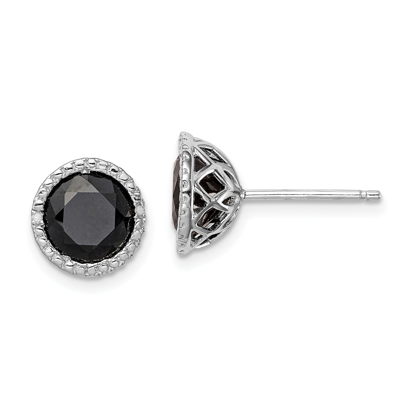 Sterling Silver Rhodium-Plated Black Sapphire & Diamond Post Earrings