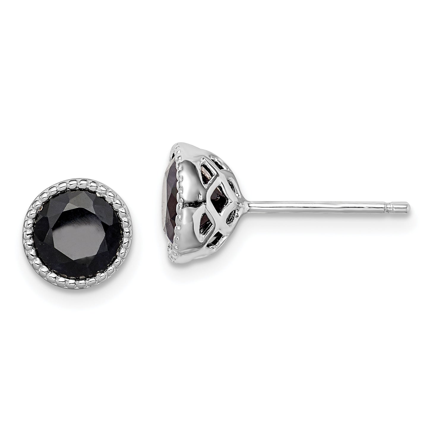 Sterling Silver Rhodium-Plated Black Sapphire Post Earrings