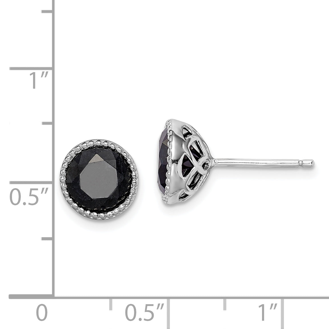 Sterling Silver Rhodium-Plated Black Sapphire Post Earrings