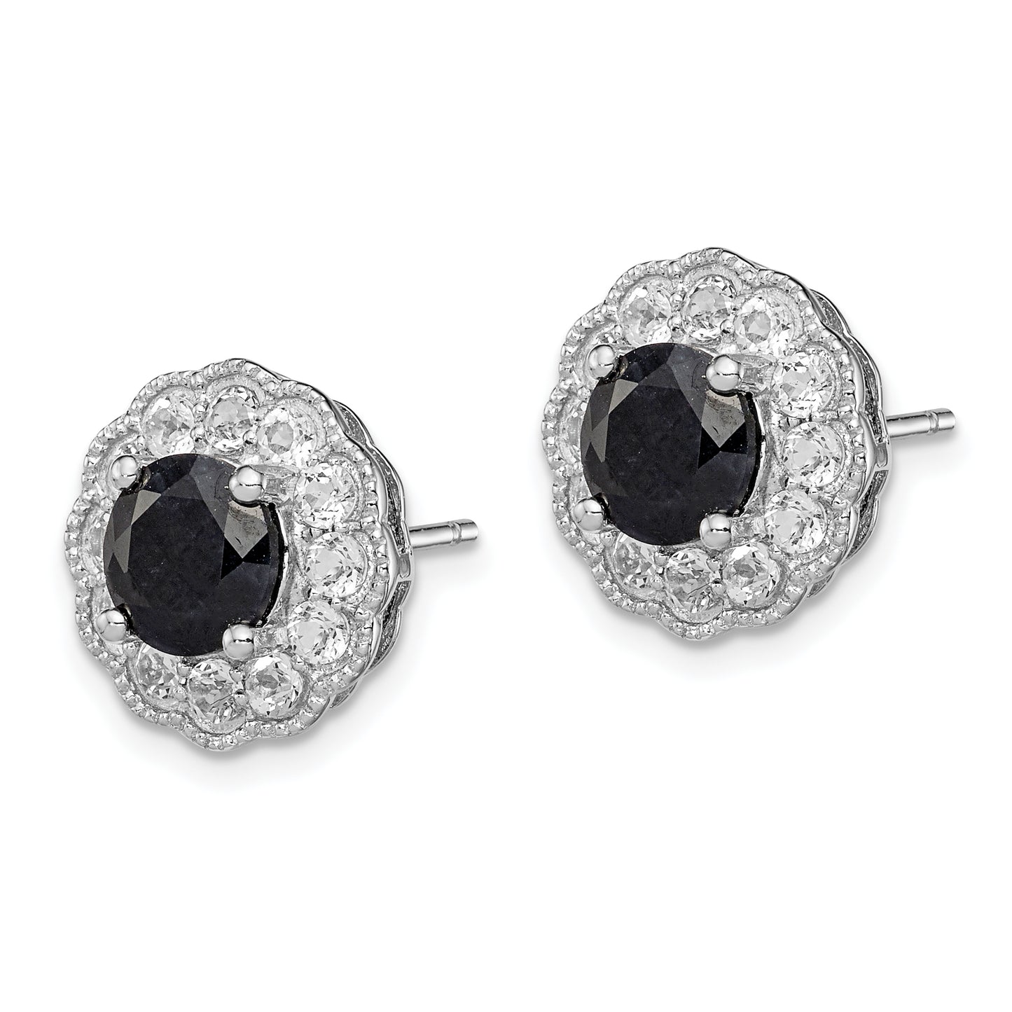 Sterling Silver Rhodium-Plated Black Sapphire & White Topaz Post Earrings