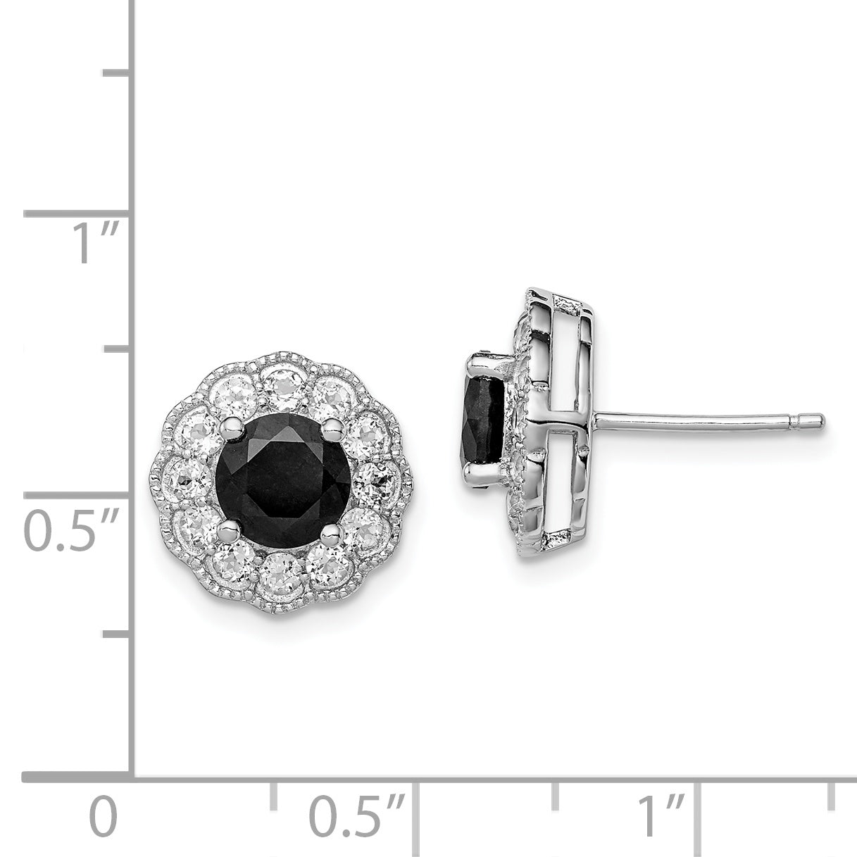 Sterling Silver Rhodium-Plated Black Sapphire & White Topaz Post Earrings