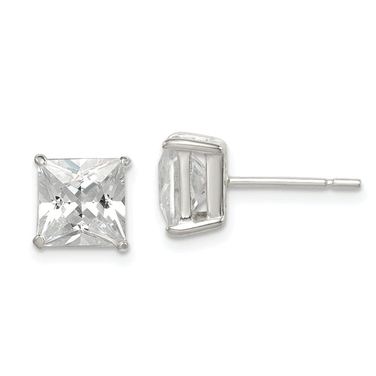 Sterling Silver Polished 7mm Princess Cz Stud Earrings