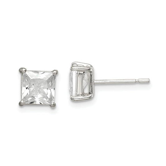 Sterling Silver Polished 6mm Princess Cz Stud Earrings