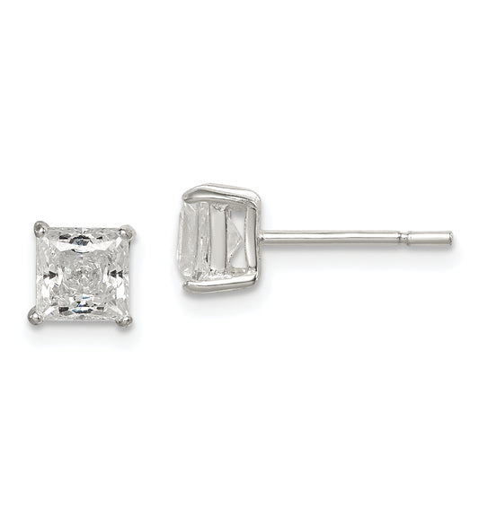 Sterling Silver Polished 5mm Princess Cz Stud Earrings