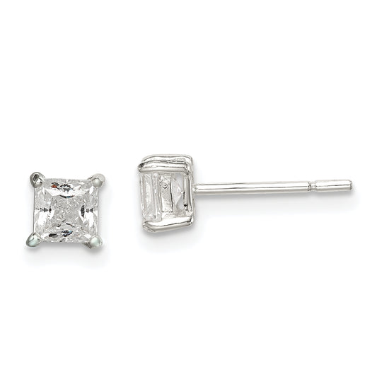 Sterling Silver Polished 4mm Princess Cz Stud Earrings