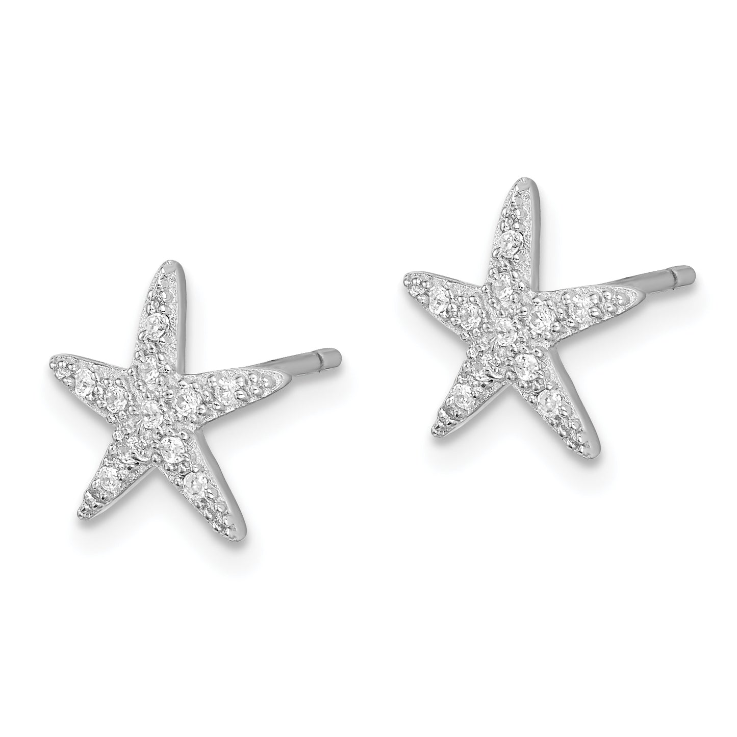 Sterling Silver Rhodium-Plated Cz Micro Pav Starfish Post Earrings