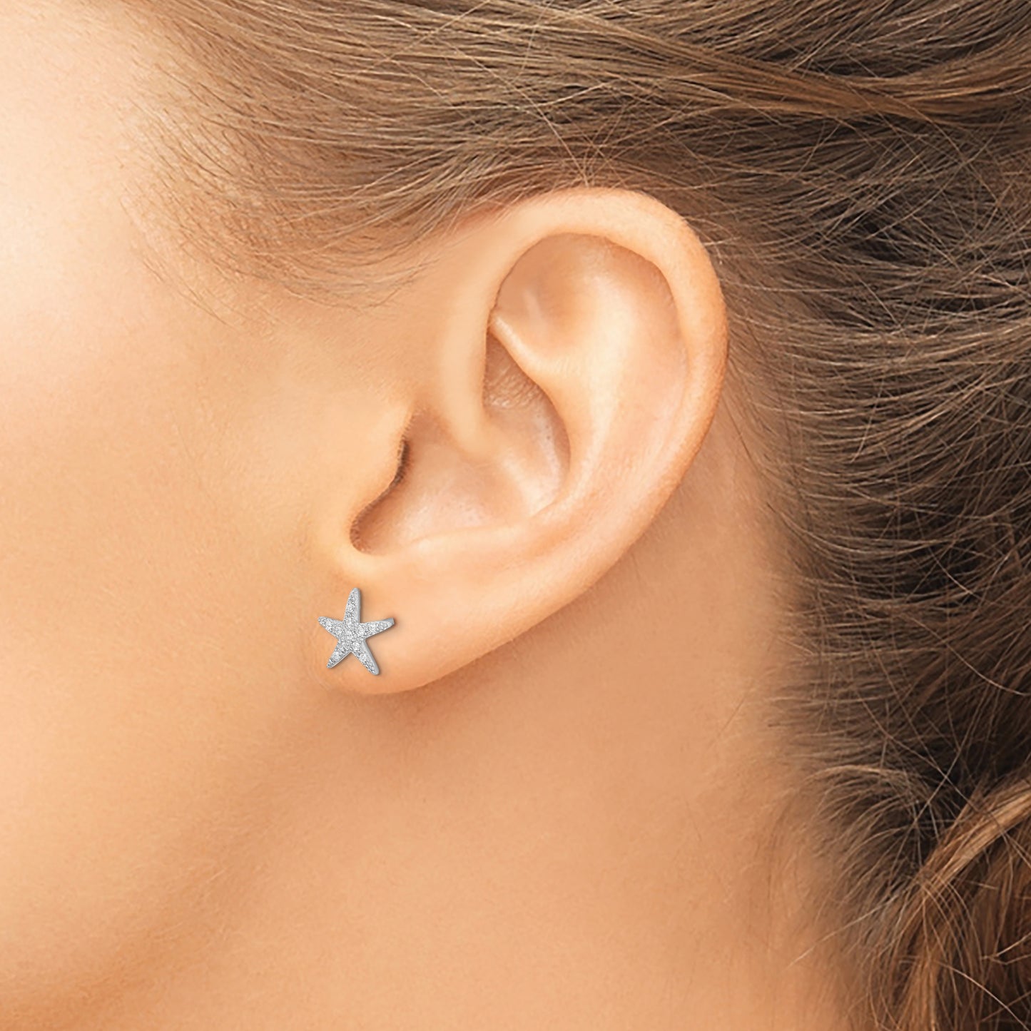 Sterling Silver Rhodium-Plated Cz Micro Pav Starfish Post Earrings