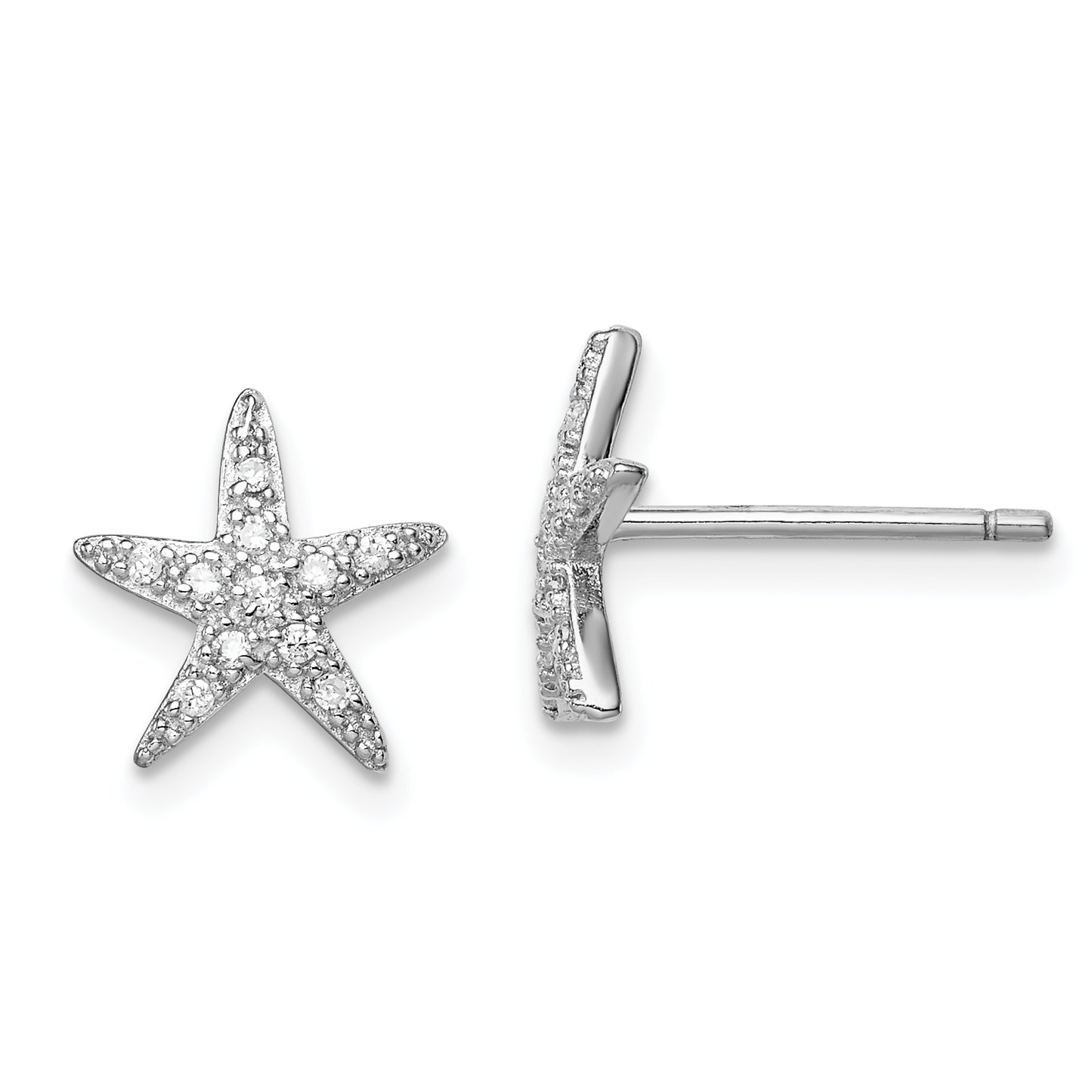 Sterling Silver Rhodium-Plated Cz Micro Pav Starfish Post Earrings