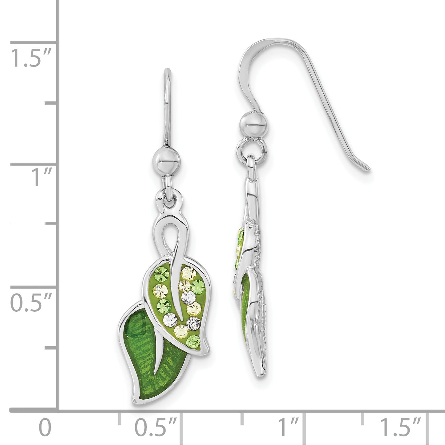 Sterling Silver Preciosa Crystal & Enameled Green Leaves Dangle Earrings