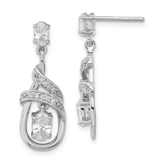 Sterling Silver Cz Fancy Teardrop Dangle Post Earrings