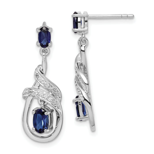 Sterling Silver Rhodium-Plated Lab Created Sapphire Cz Post Earrings