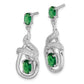 Sterling Silver Rhodium-Plated White/Green Cz Dangle Post Earrings