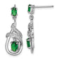 Sterling Silver Rhodium-Plated White/Green Cz Dangle Post Earrings