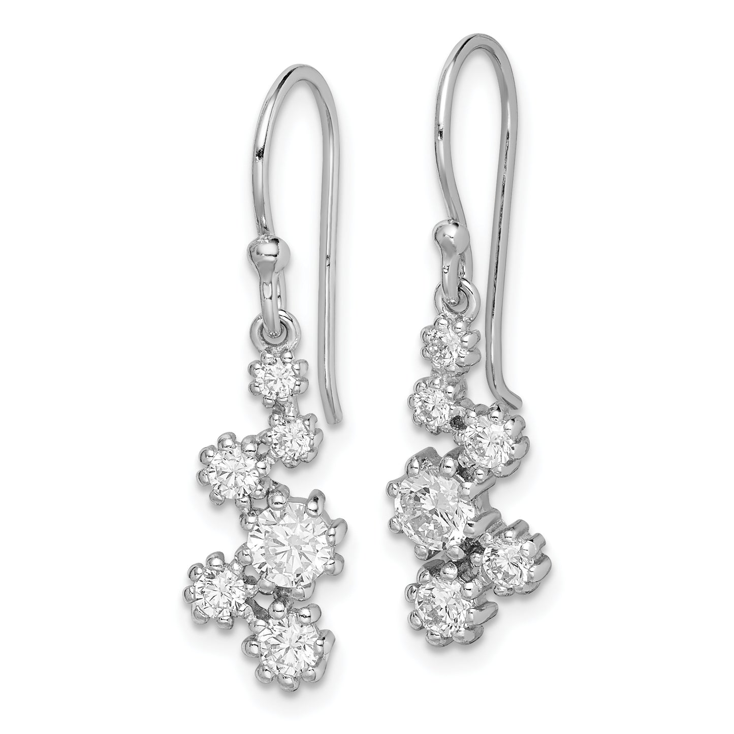 Sterling Silver Rhodium-Plated Polished Cz Journey Dangle Earrings