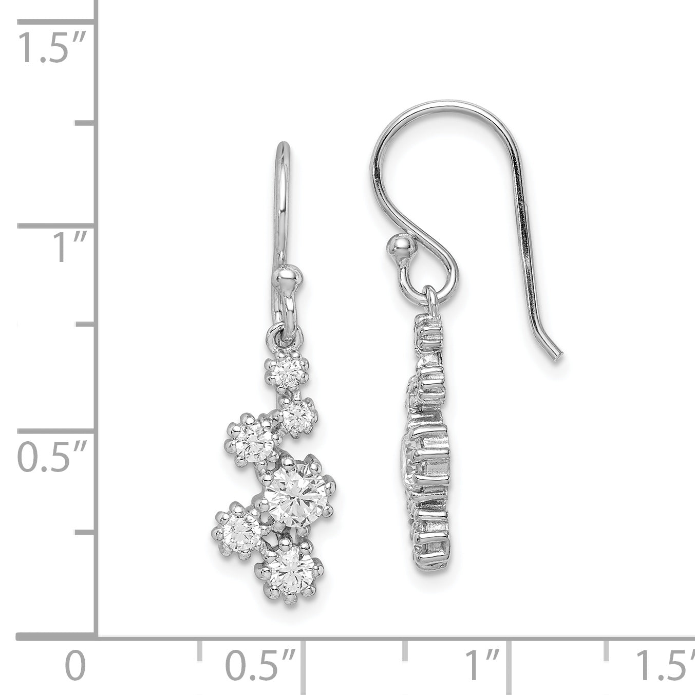 Sterling Silver Rhodium-Plated Polished Cz Journey Dangle Earrings