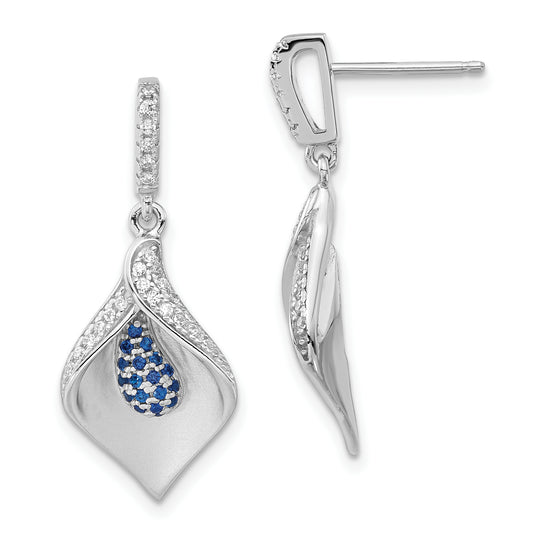 Sterling Silver Polished & Satin White Blue Cz Dangle Post Earrings