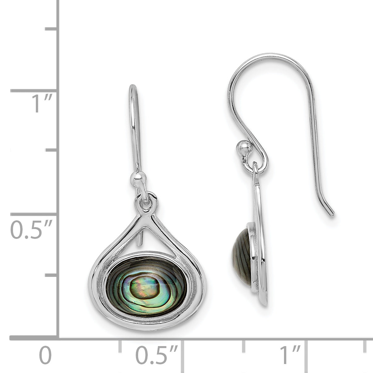 Sterling Silver Rhodium-Plated Polished Abalone Teardrop Dangle Earrings