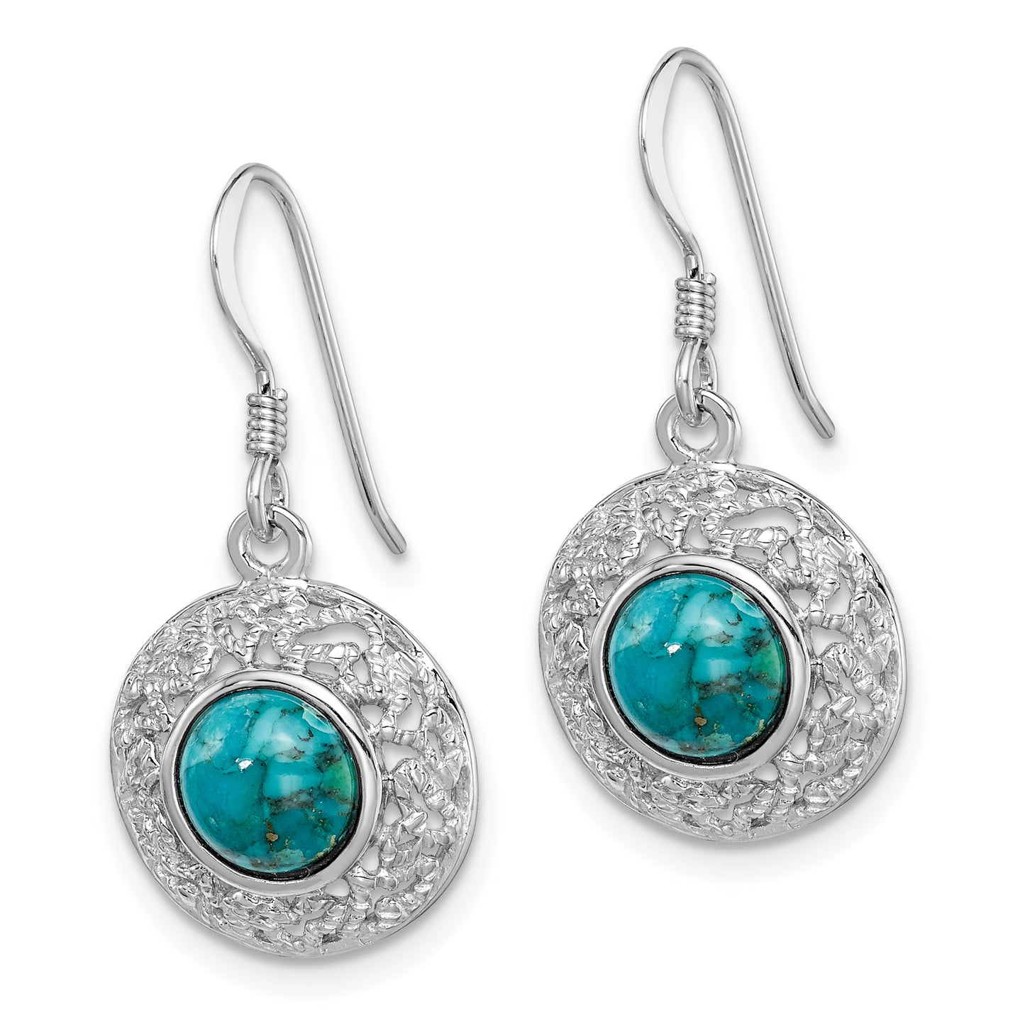 Sterling Silver Rhod-Plated W/Reconstituted Turquoise Dangle Earrings