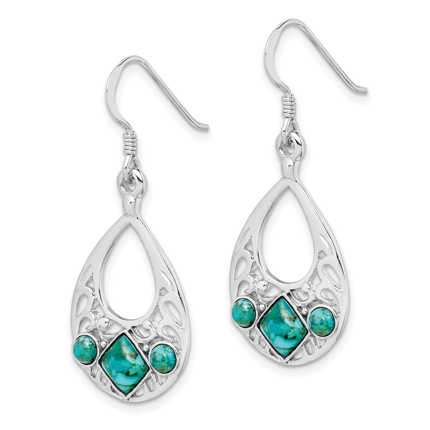 Sterling Silver Rhodium-Plated Recon. Turquoise Dangle Earrings