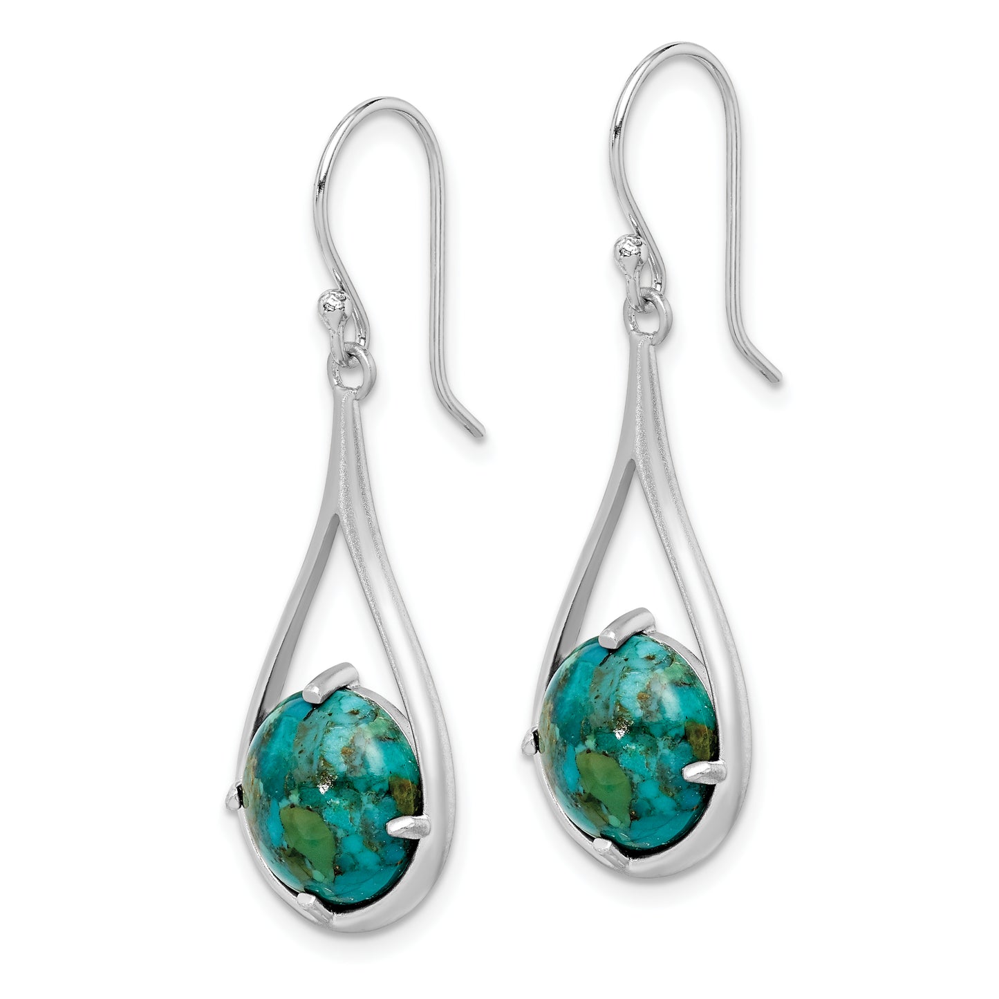 Sterling Silver Rhodium-Plated Recon. Turquoise Dangle Earrings