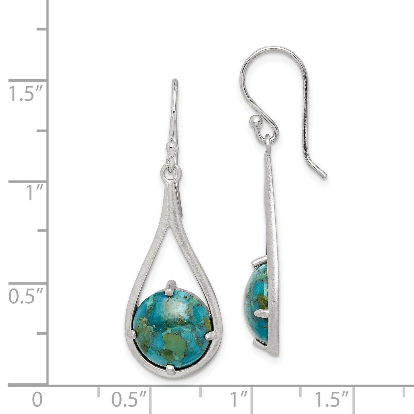 Sterling Silver Rhodium-Plated Recon. Turquoise Dangle Earrings