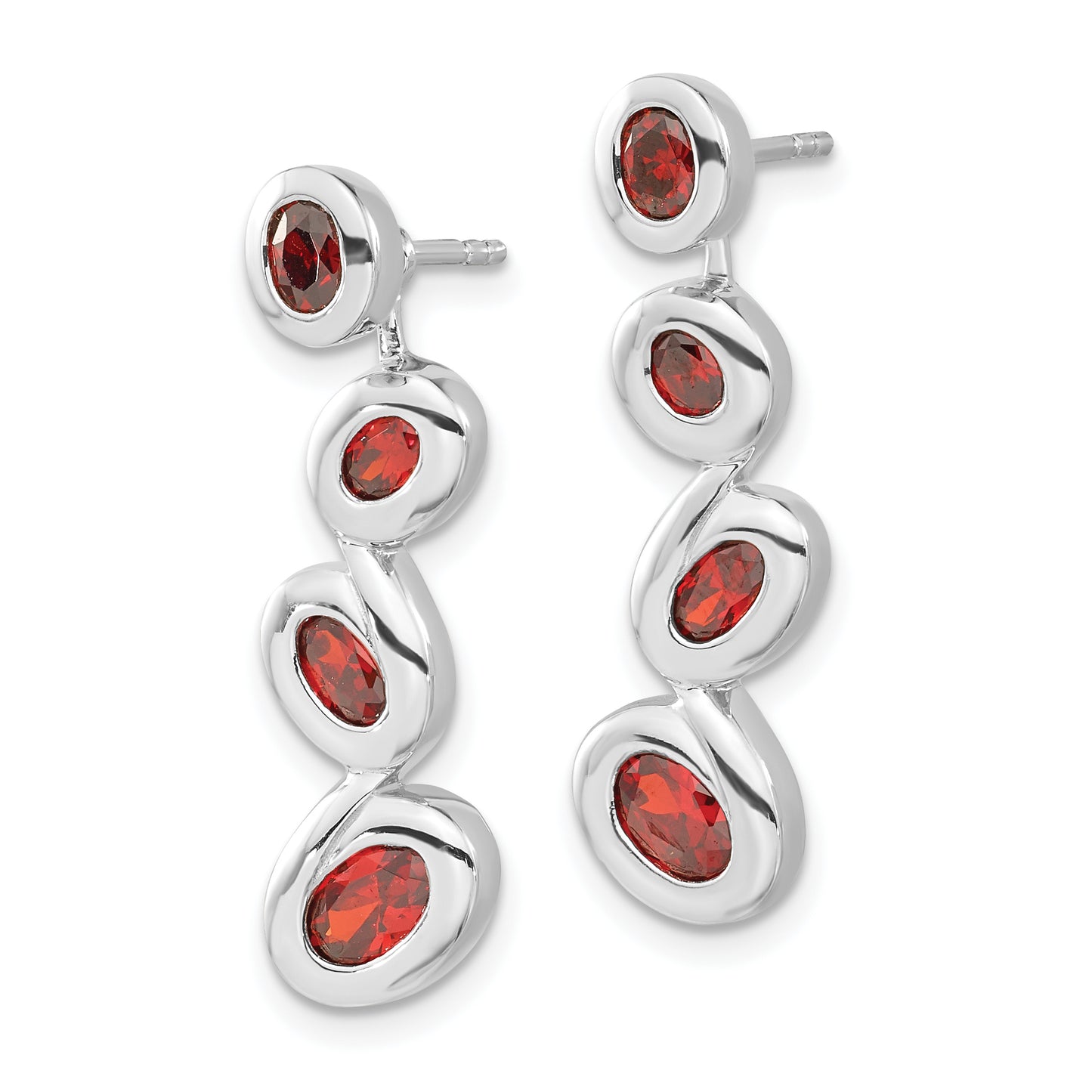 Sterling Silver Polished Red Cz Post Dangle Earrings