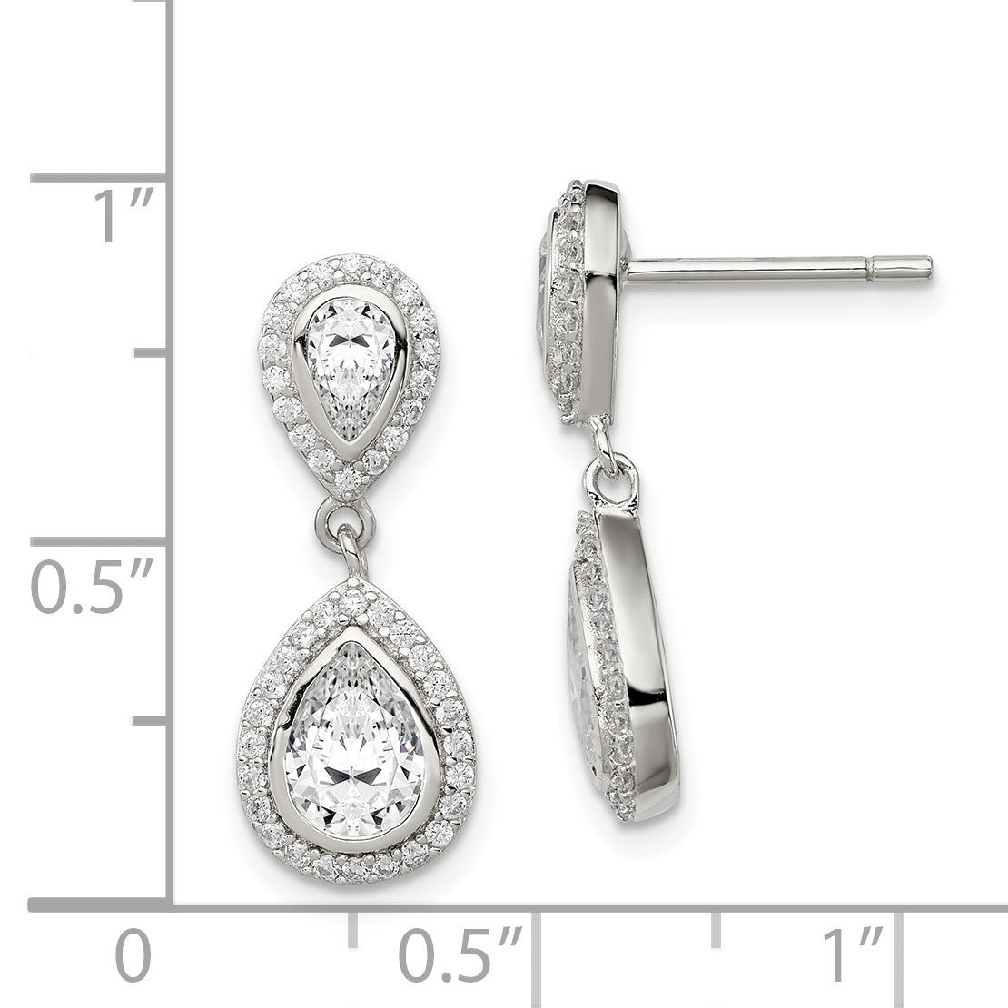 Sterling Silver Rhodium-Plated Polished Cz Pear Halo Post Dangle Earrings