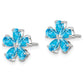 Sterling Silver Rhodium Plated Blue Topaz Flower Earrings