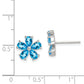 Sterling Silver Rhodium Plated Blue Topaz Flower Earrings