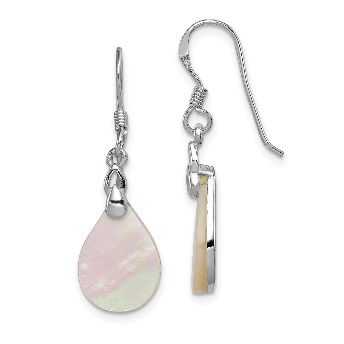 Sterling Silver Rhodium-Plated Polished Mother Of Pearl Teardrop Dangle Earrings