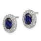 Sterling Silver Rh-Plated Cz And Created Sapphire Oval Halo Post Earring