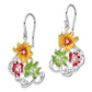 Sterling Silver Red, Green & Yellow Enamel Cz Flowers Dangle Earrings