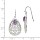 Sterling Silver Rhodium-Plated Amethyst Teardrop Shepherd Hook Earrings