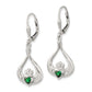 Sterling Silver Rhod-Pltd Grn Cz Heart Leverback Claddagh Dangle Earrings